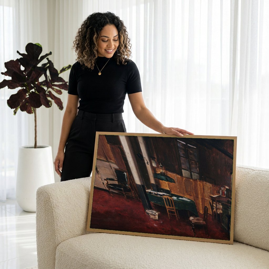 Quadro Decorativo 'O Escritório' - Jean Béraud com modelo em ambiente