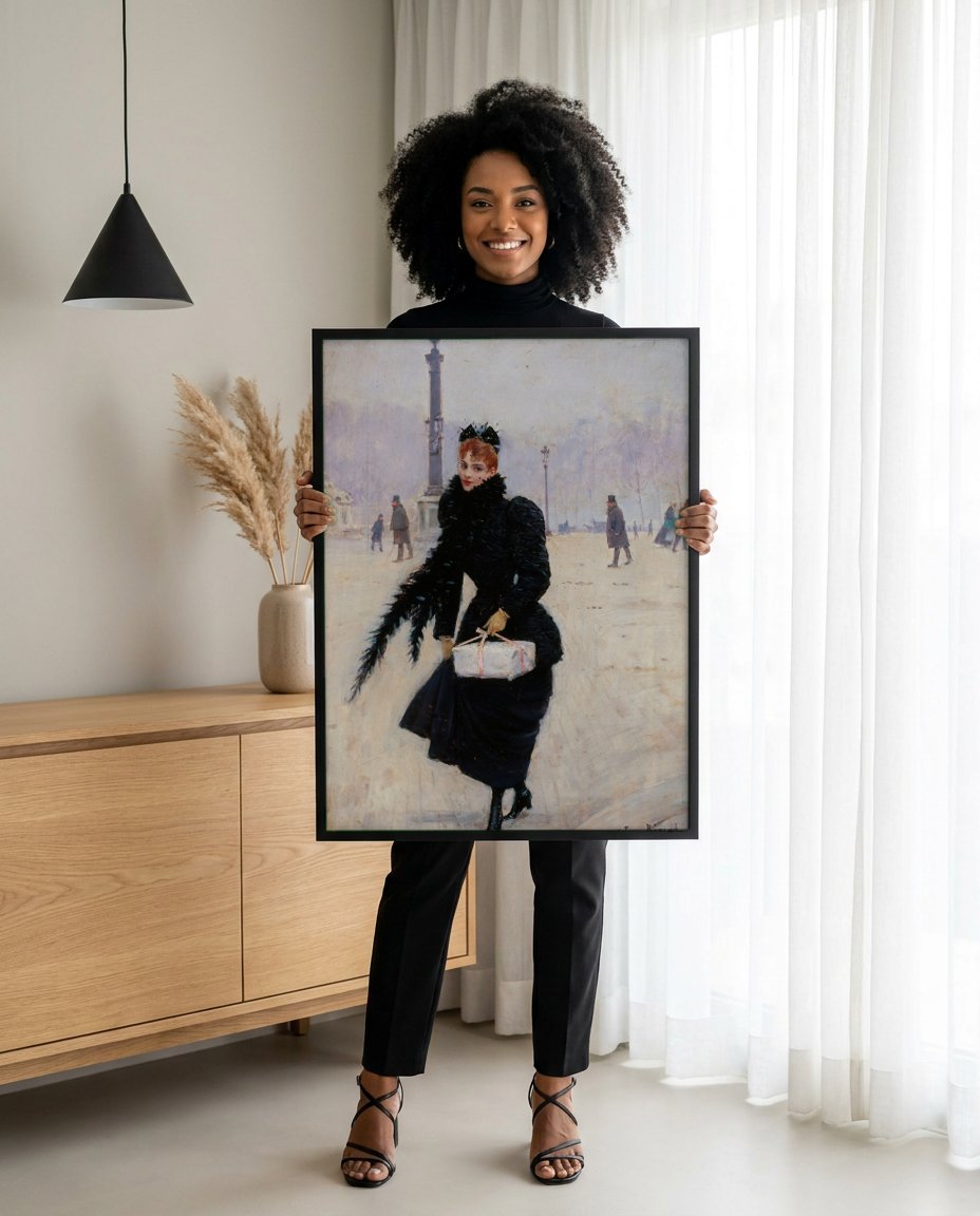 Quadro Decorativo A Parisiense - Jean Béraud com modelo em ambiente