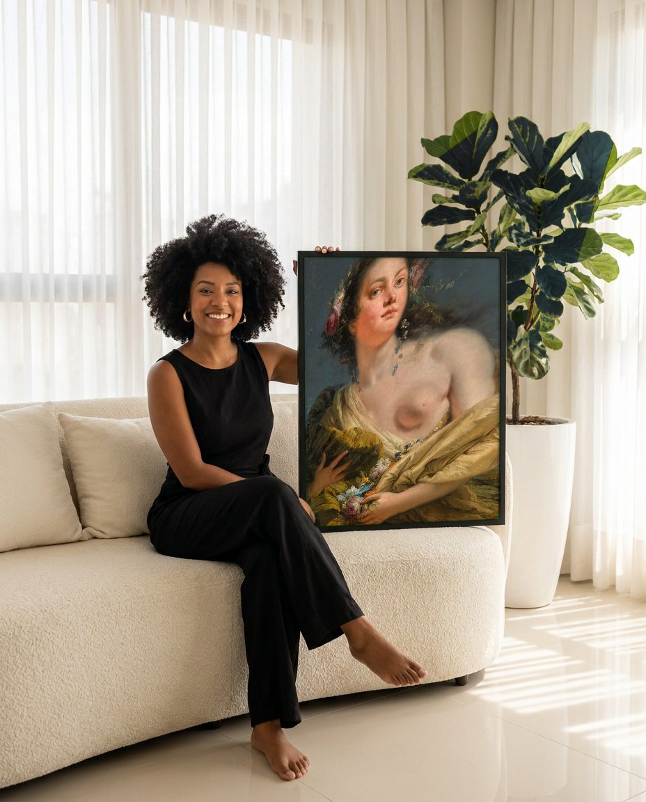 Quadro Decorativo Alegoria da Primavera - Tiepolo com modelo em ambiente