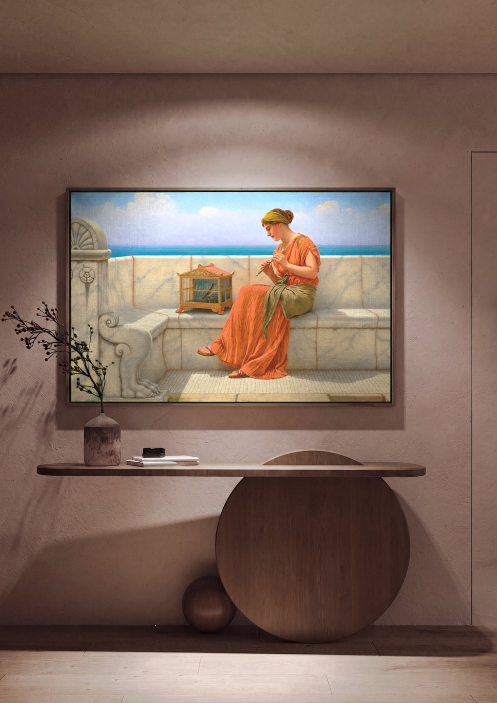 Quadro Decorativo A Canção da Primavera - John William Godward em ambiente decorado
