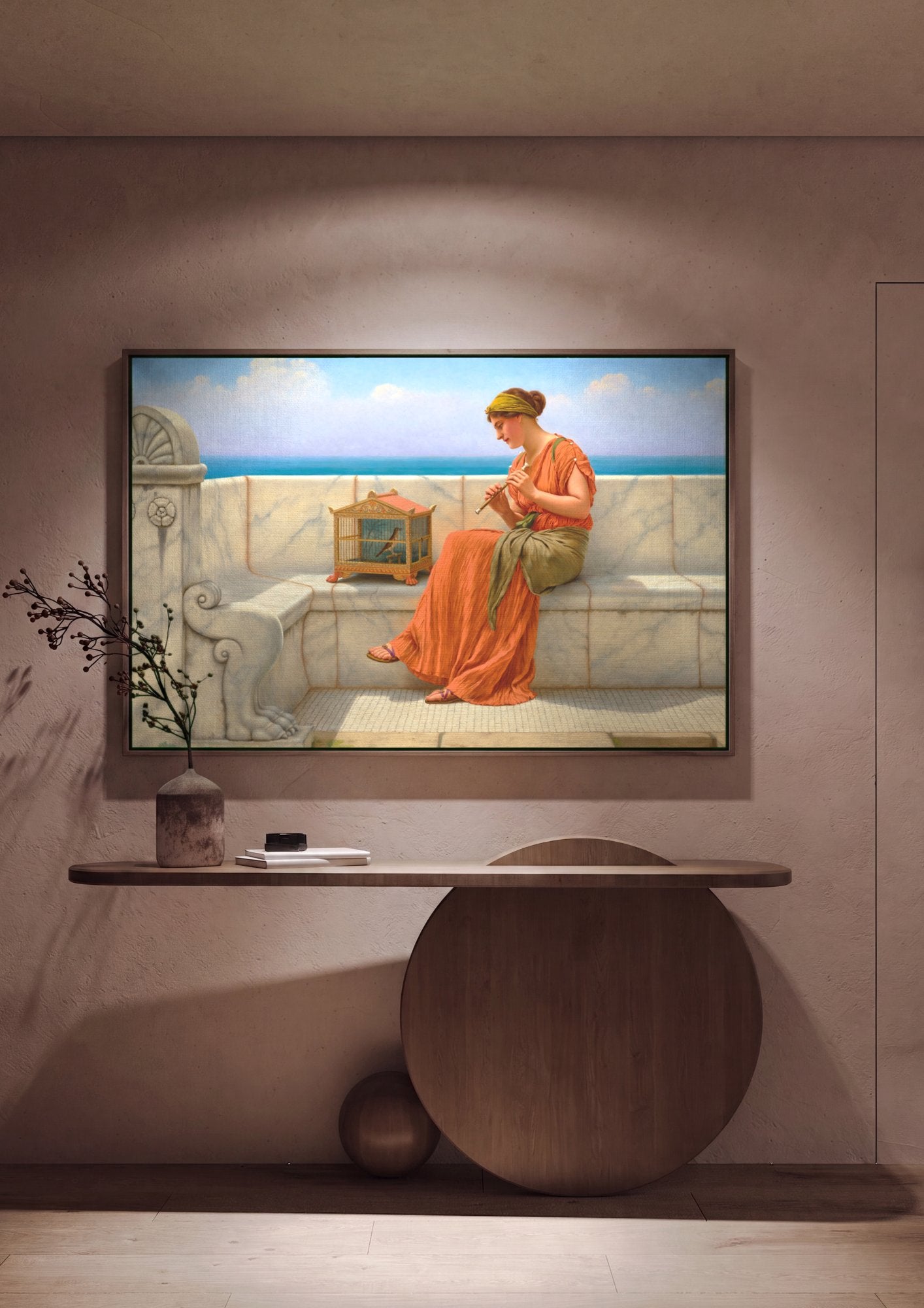 Quadro Decorativo A Canção da Primavera - John William Godward em ambiente decorado