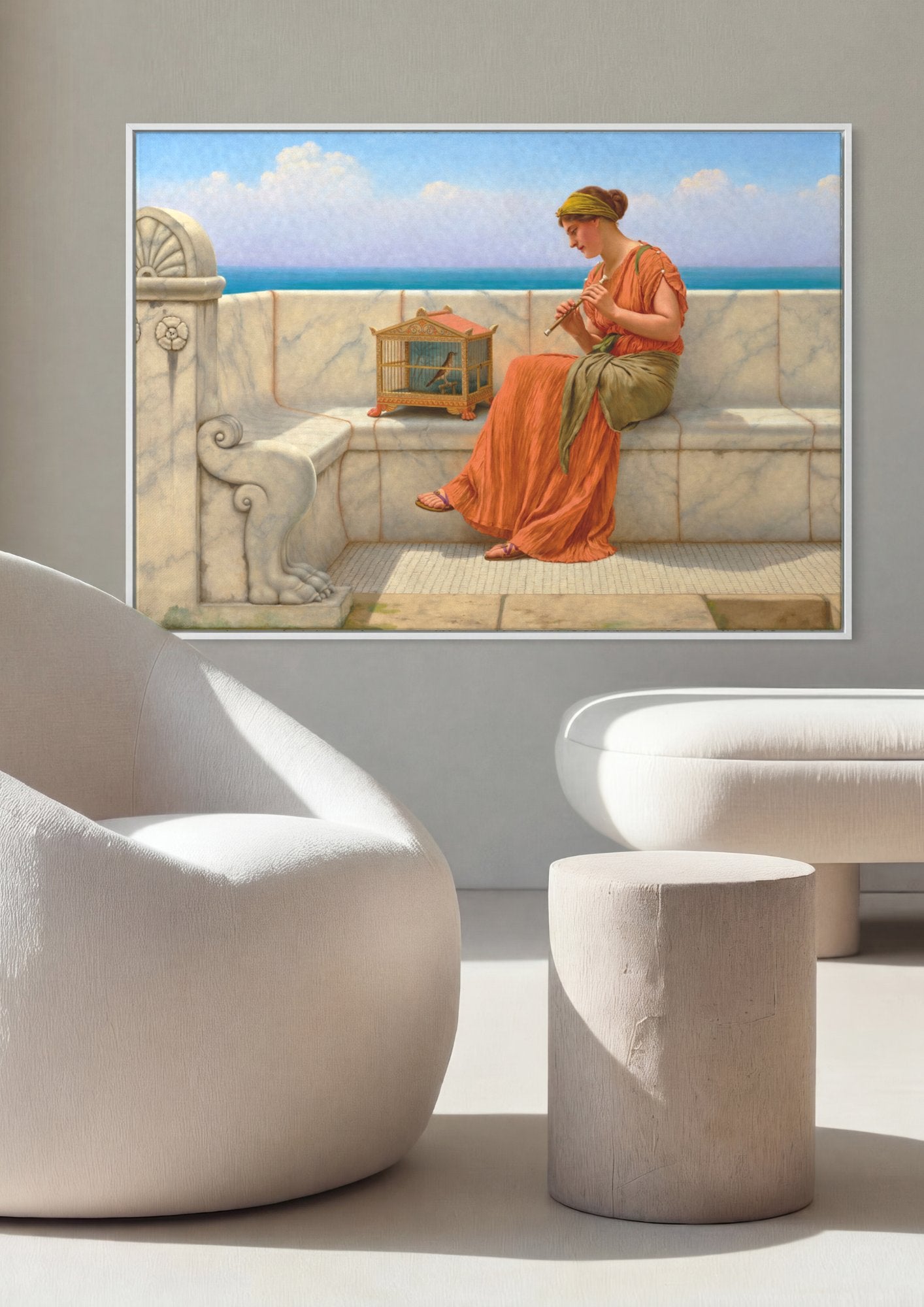Quadro Decorativo A Canção da Primavera - John William Godward em ambiente decorado