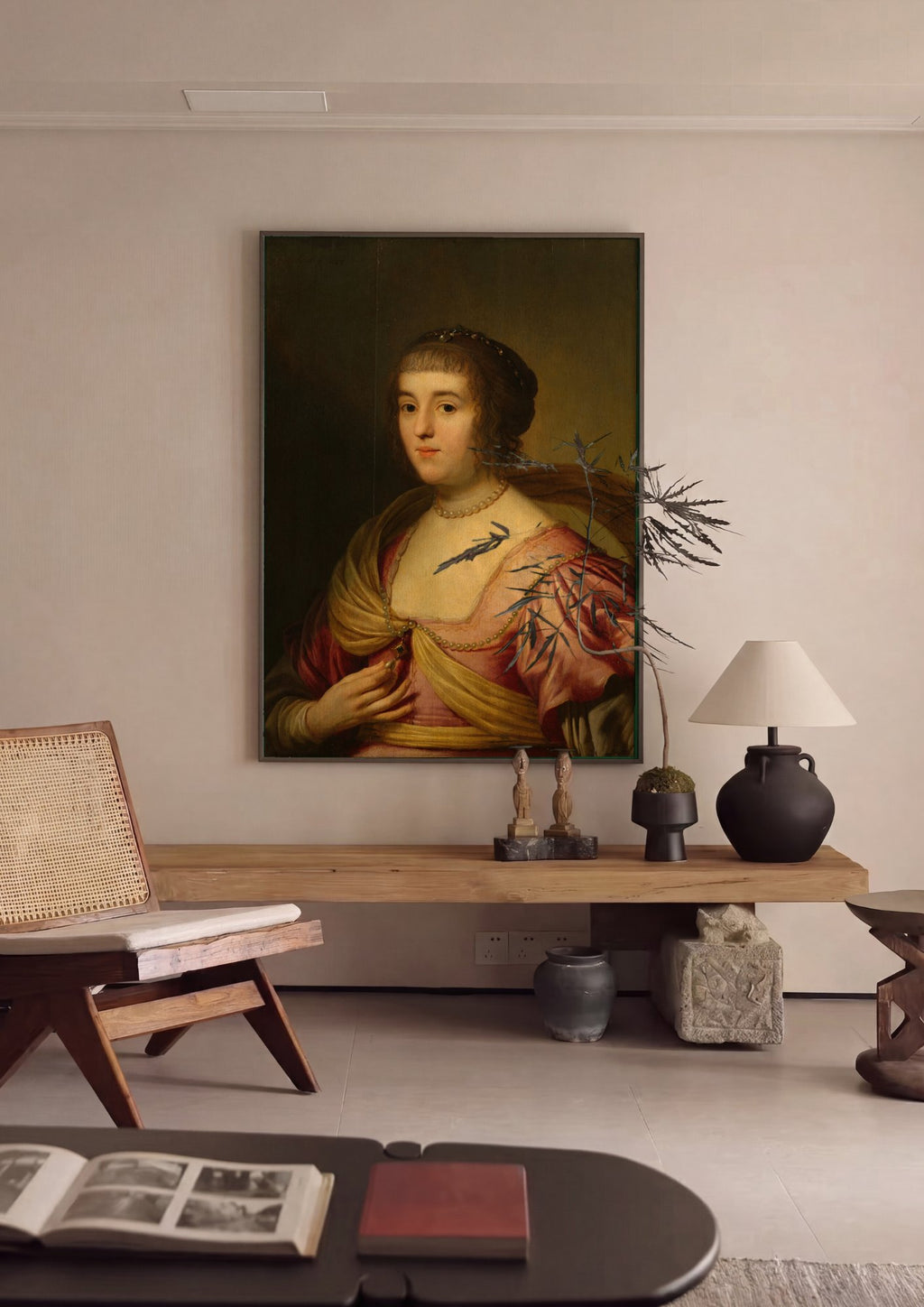 Quadro Decorativo Retrato de Mulher - Gerard van Honthorst em ambiente decorado