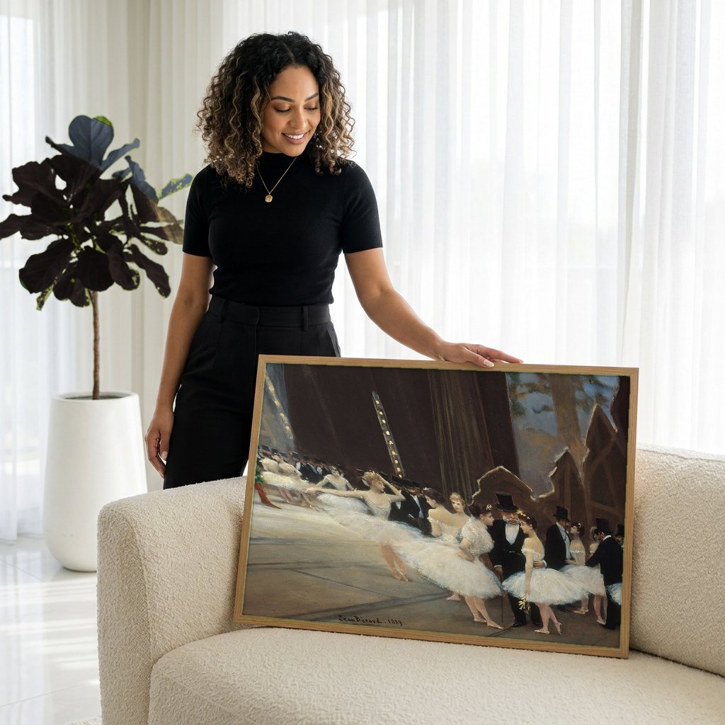 Quadro Decorativo Os Bastidores da Ópera - Jean Béraud com modelo em ambiente