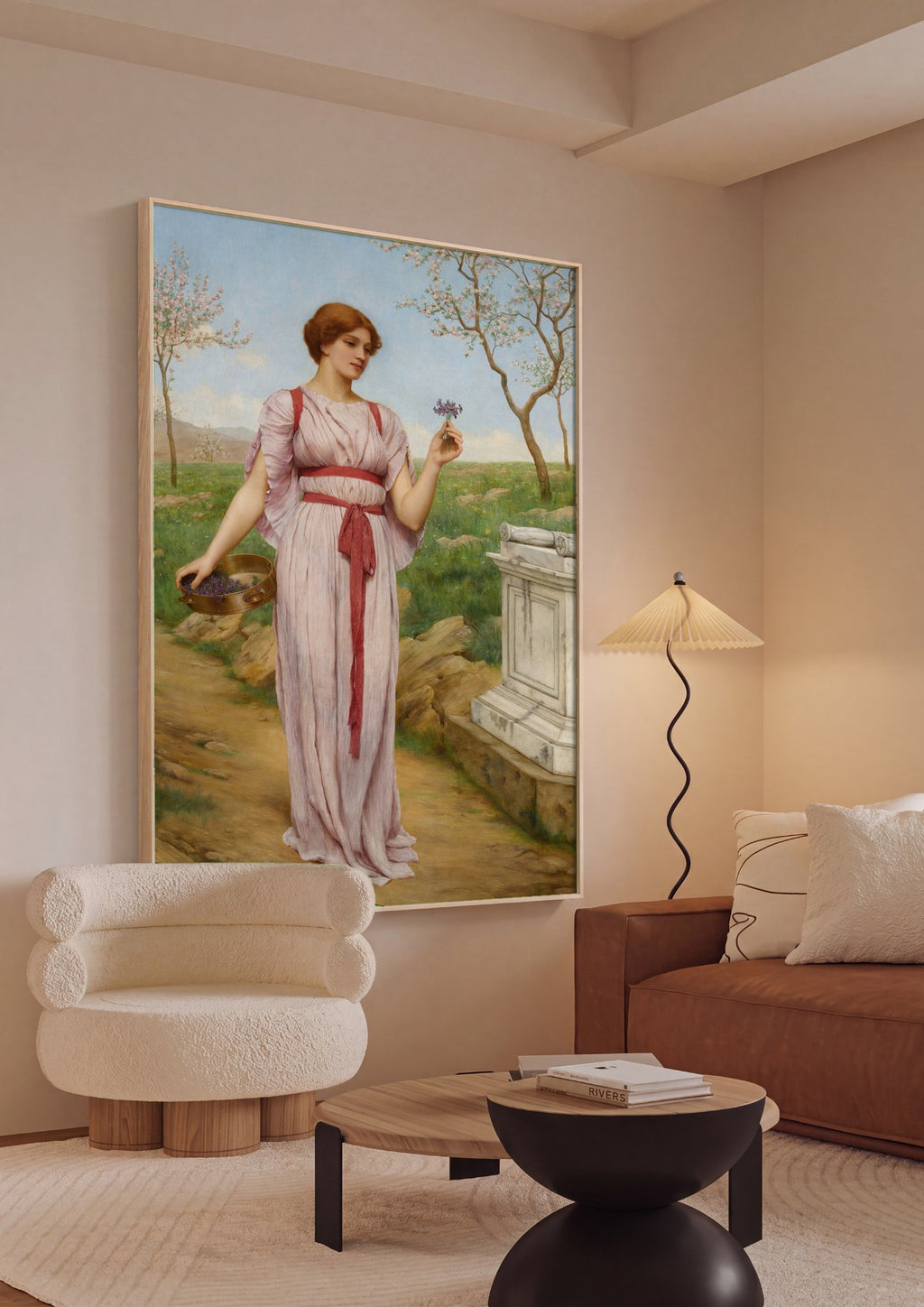 Quadro Decorativo A Oferta de Primavera - J. W. Godward em ambiente decorado