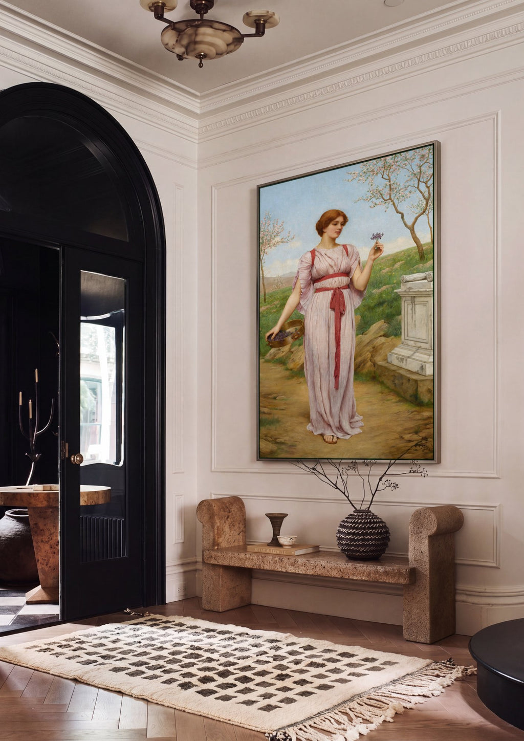 Quadro Decorativo A Oferta de Primavera - J. W. Godward em ambiente decorado