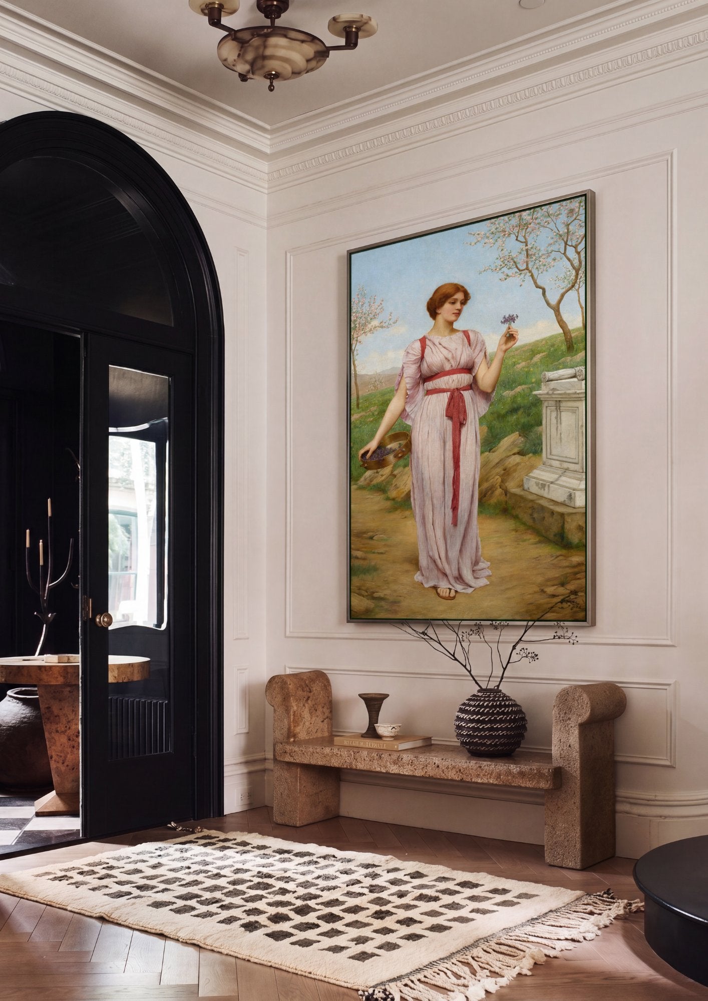 Quadro Decorativo A Oferta de Primavera - J. W. Godward em ambiente decorado
