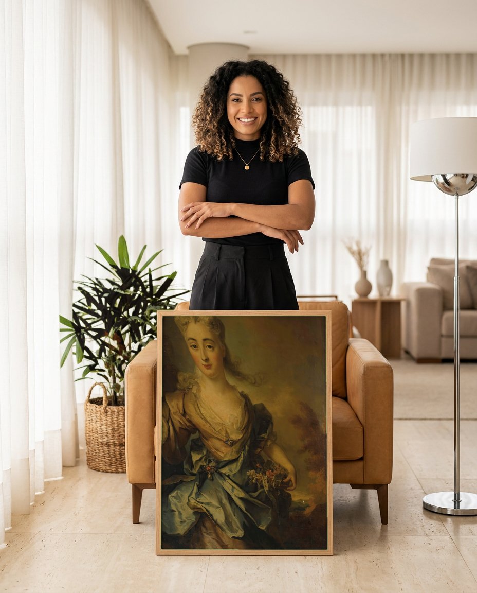 Quadro Decorativo Alegoria da Primavera - Largillière com modelo em ambiente
