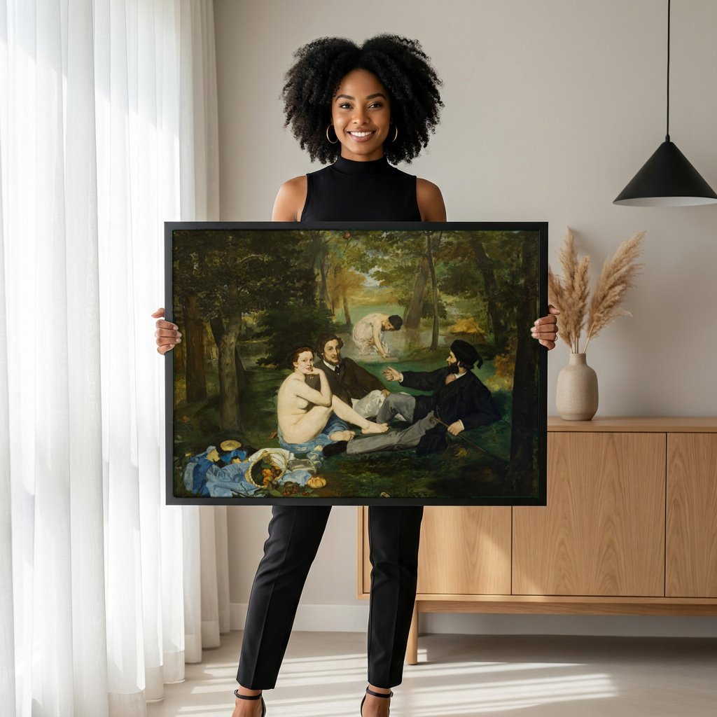 Quadro Decorativo Le Déjeuner sur l’herbe - Manet com modelo em ambiente