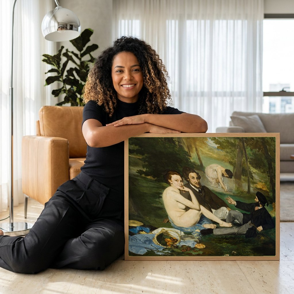 Quadro Decorativo Le Déjeuner sur l’herbe - Manet com modelo em ambiente