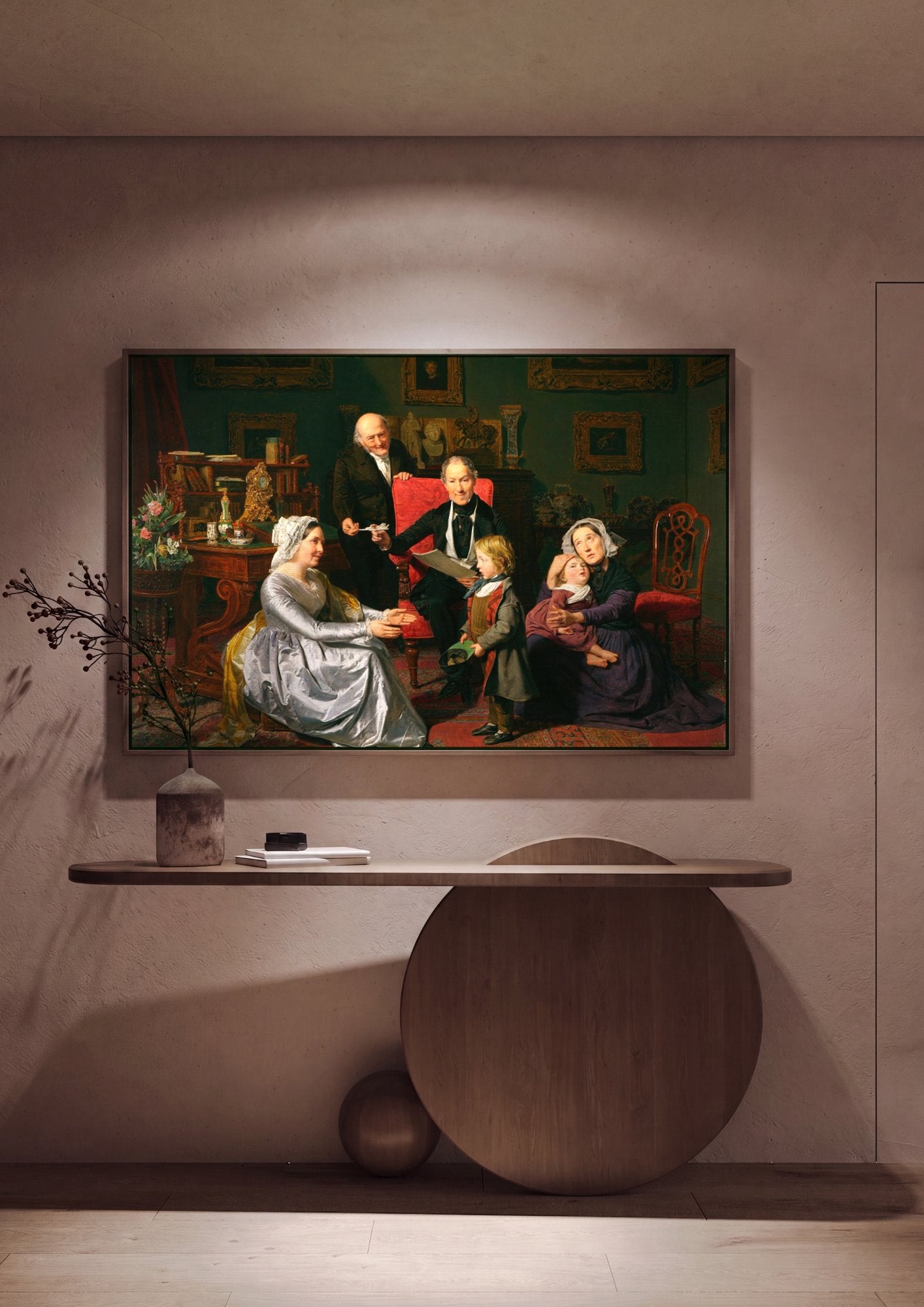 Quadro Decorativo A Visita Familiar - Ferdinand Georg Waldmüller em ambiente decorado