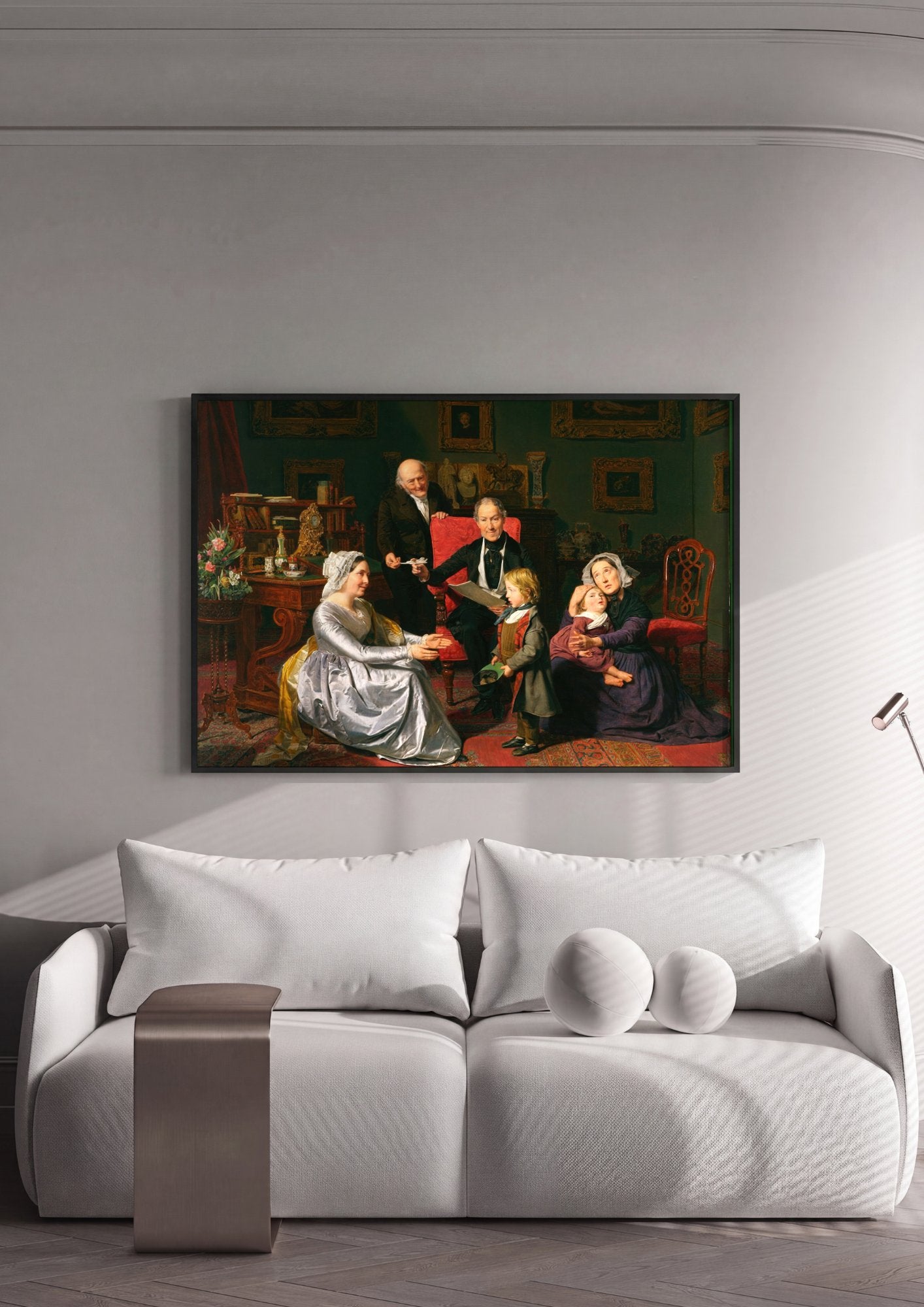 Quadro Decorativo A Visita Familiar - Ferdinand Georg Waldmüller em ambiente decorado