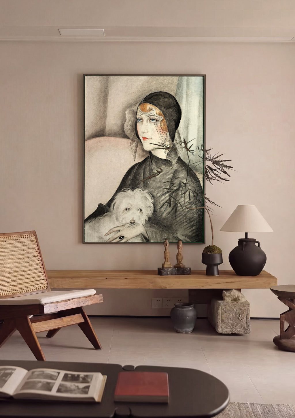 Quadro Decorativo Dama com Cachorro - Gerda Wegener em ambiente decorado
