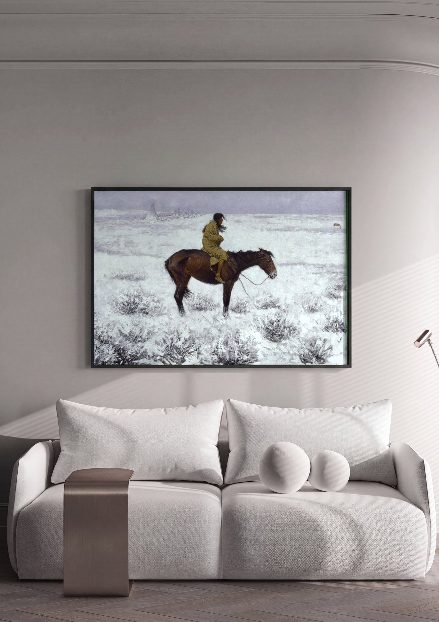Quadro Decorativo 'Mounted Indian' - Frederic Remington em ambiente decorado
