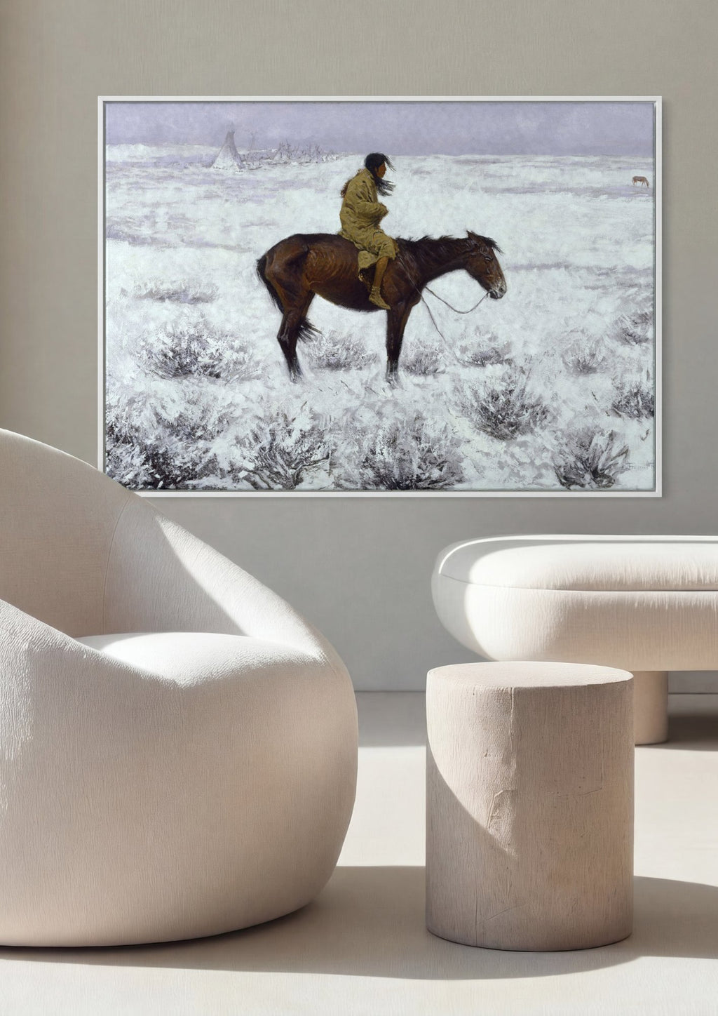 Quadro Decorativo 'Mounted Indian' - Frederic Remington em ambiente decorado