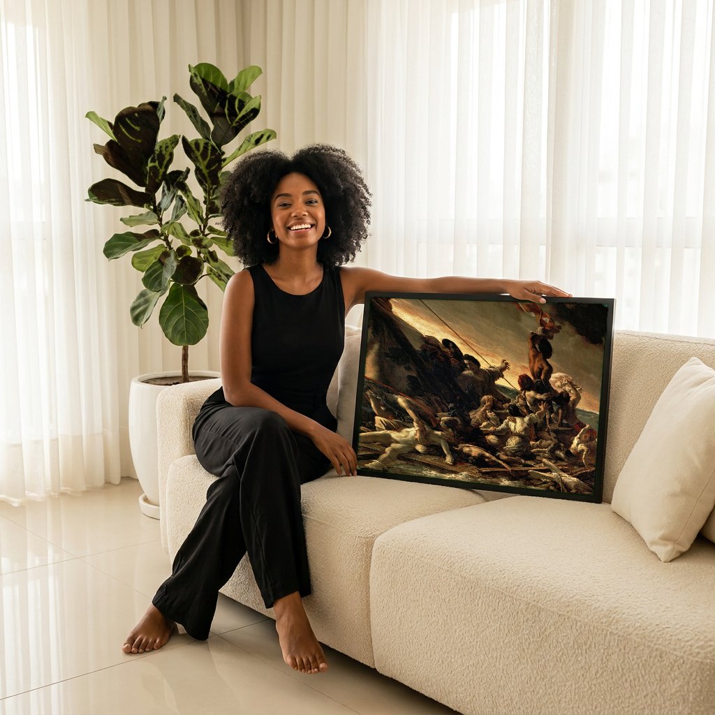 Quadro Decorativo A Balsa da Medusa - Géricault com modelo em ambiente
