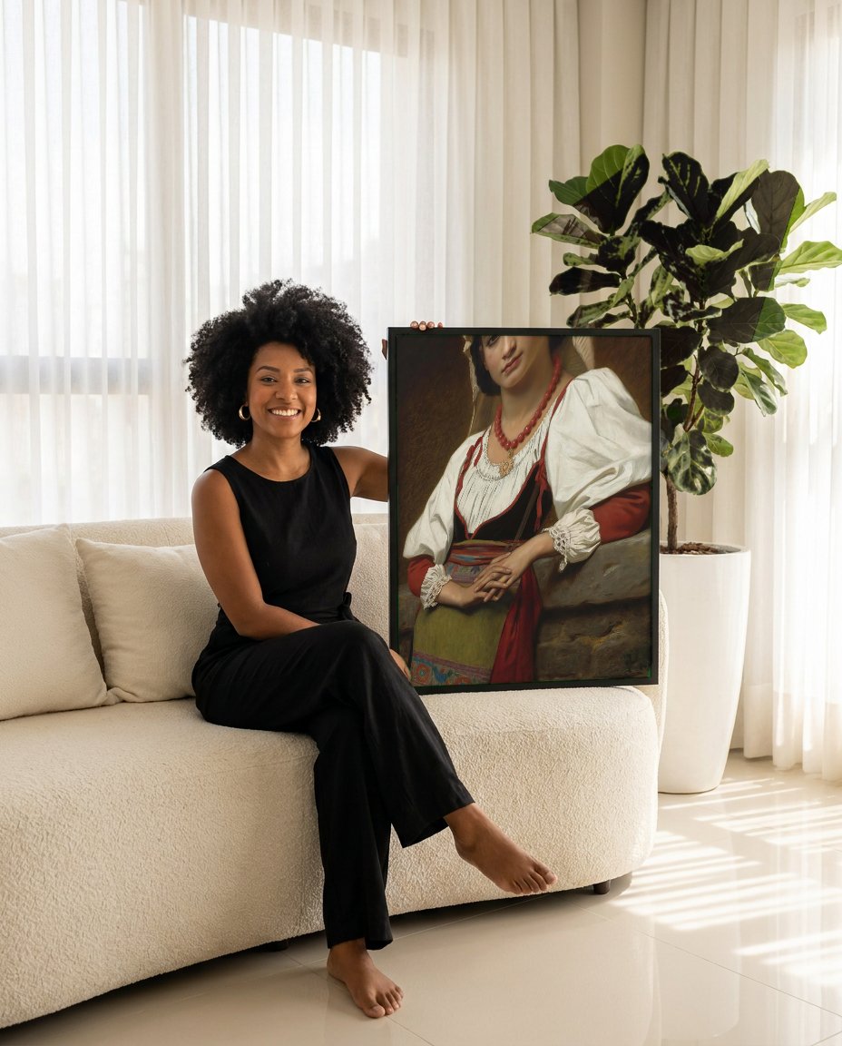 Quadro Decorativo A Italiana - Hugues Merle com modelo em ambiente