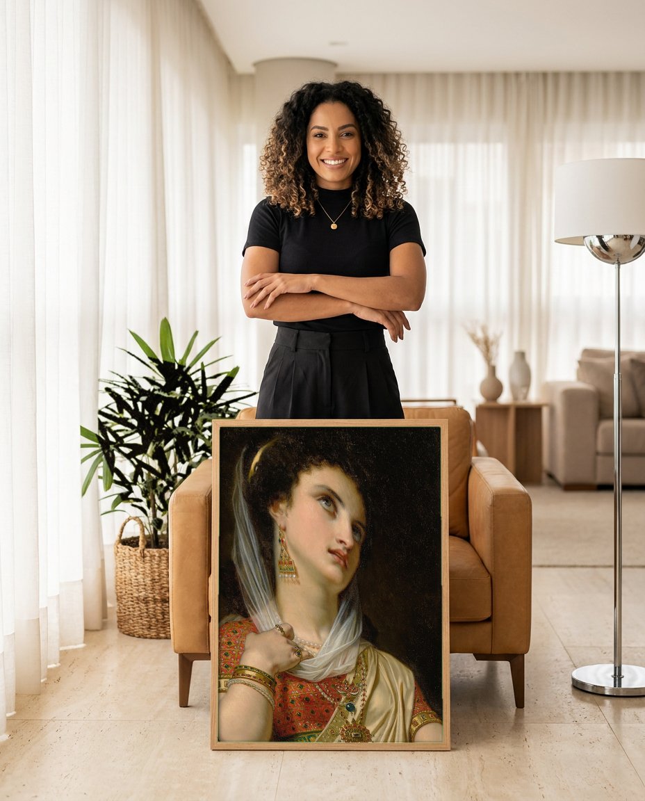 Quadro Decorativo A Odalisca - Hugues Merle com modelo em ambiente