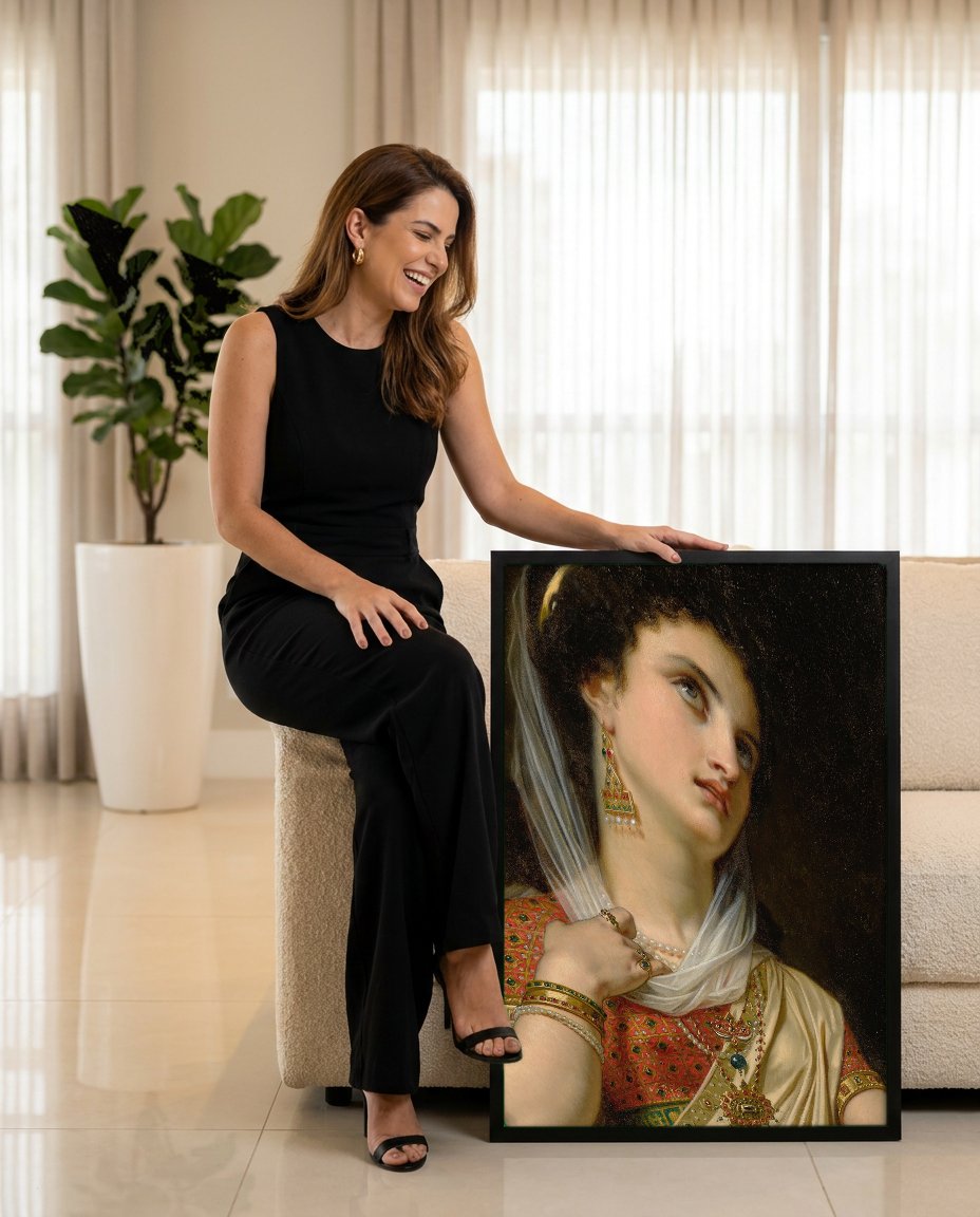 Quadro Decorativo A Odalisca - Hugues Merle com modelo em ambiente
