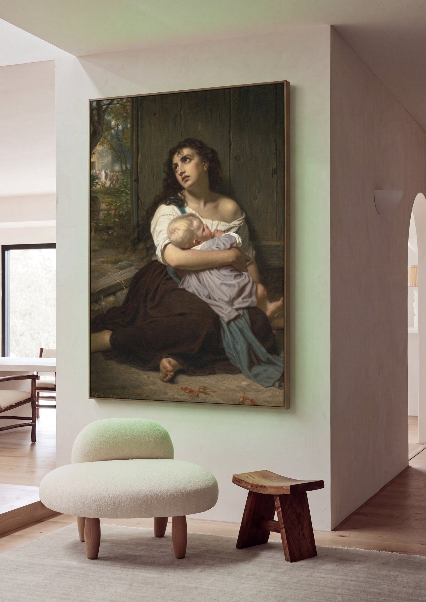 Quadro Decorativo A Caridade - Hugues Merle em ambiente decorado
