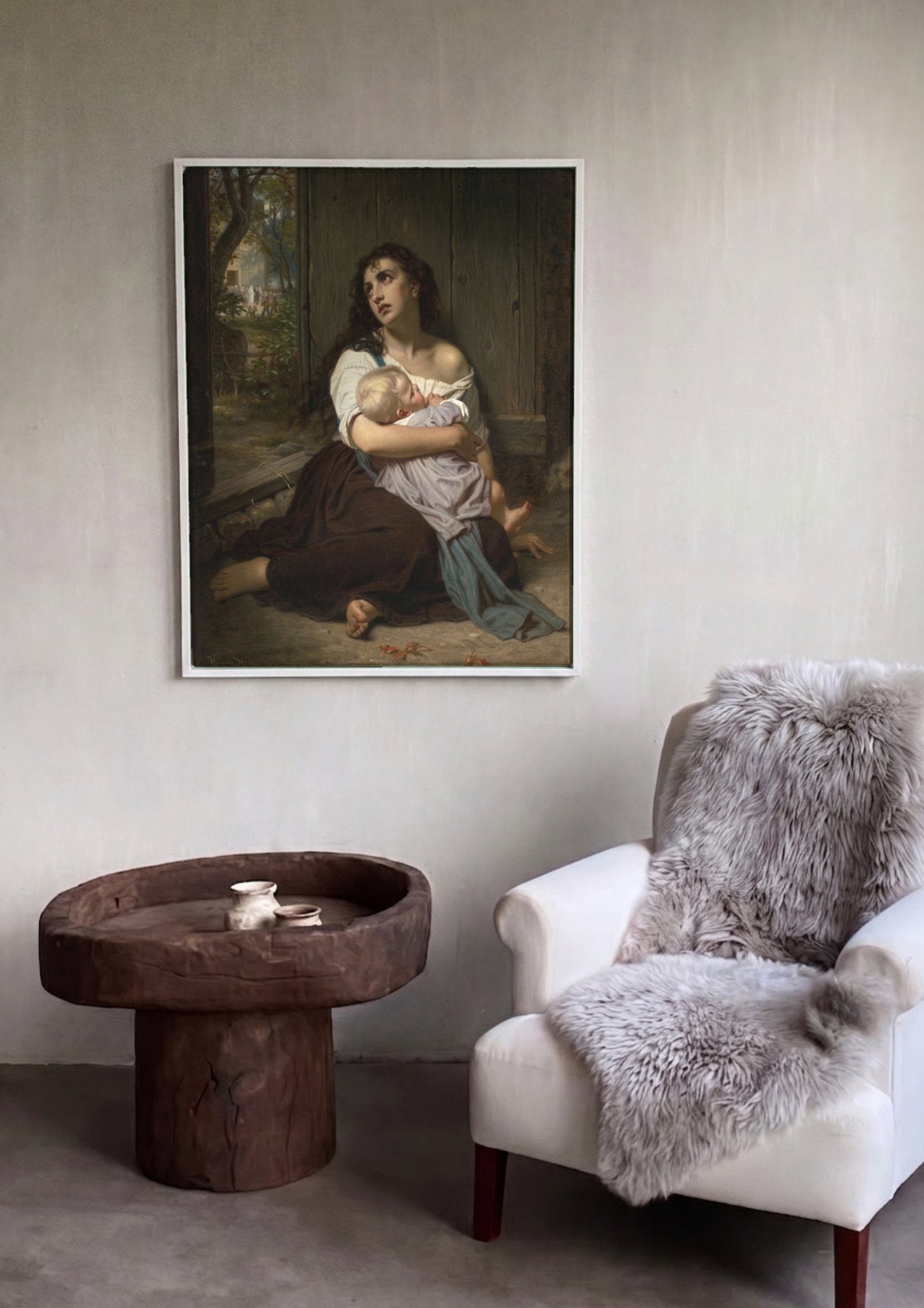 Quadro Decorativo A Caridade - Hugues Merle em ambiente decorado