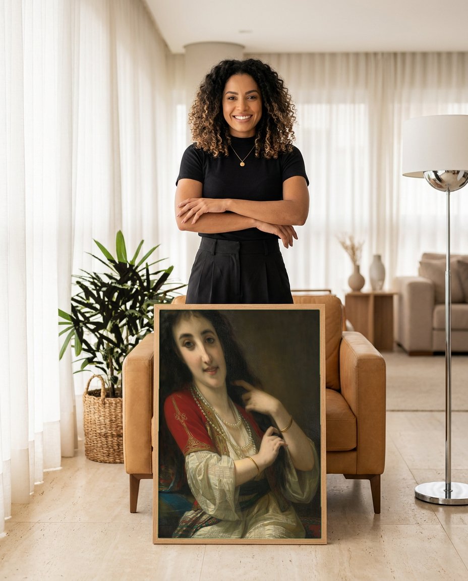 Quadro Decorativo A Odalisca - Hugues Merle com modelo em ambiente