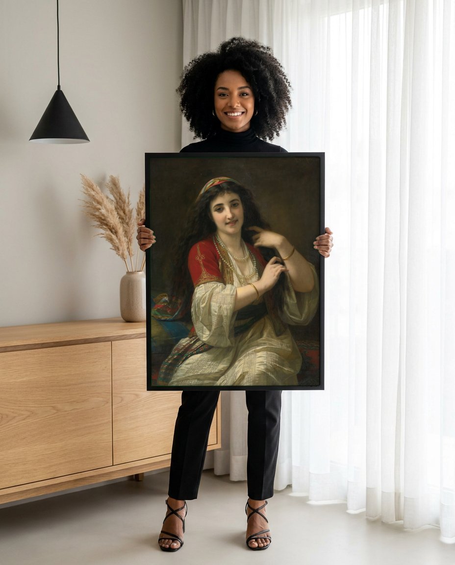 Quadro Decorativo A Odalisca - Hugues Merle com modelo em ambiente