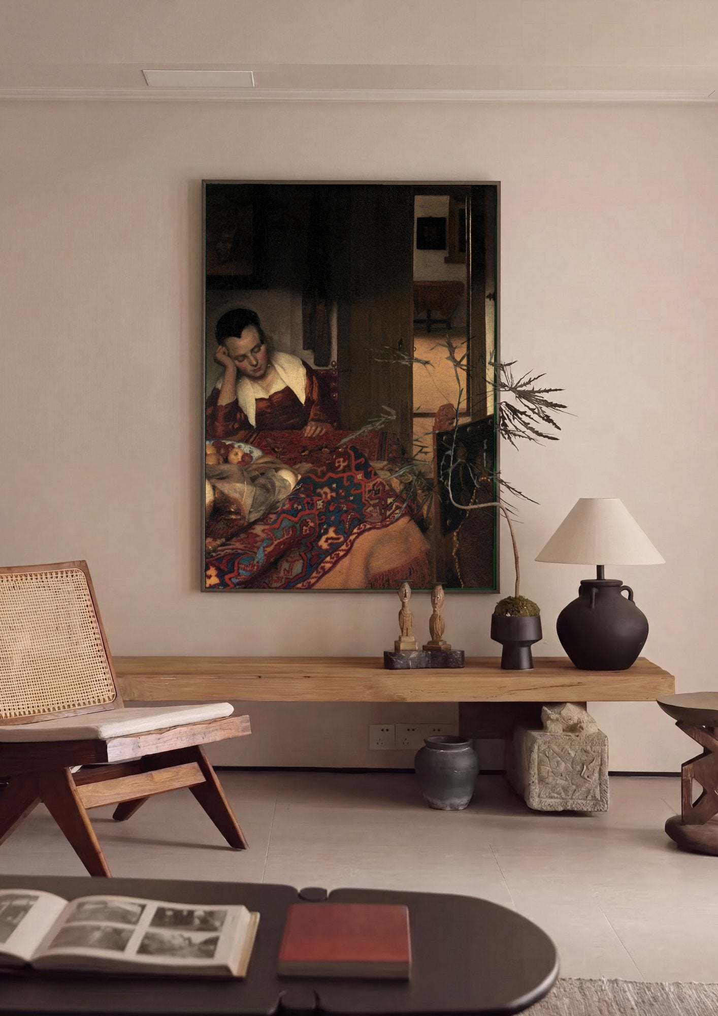 Quadro Decorativo A Moça Adormecida - Vermeer em ambiente decorado