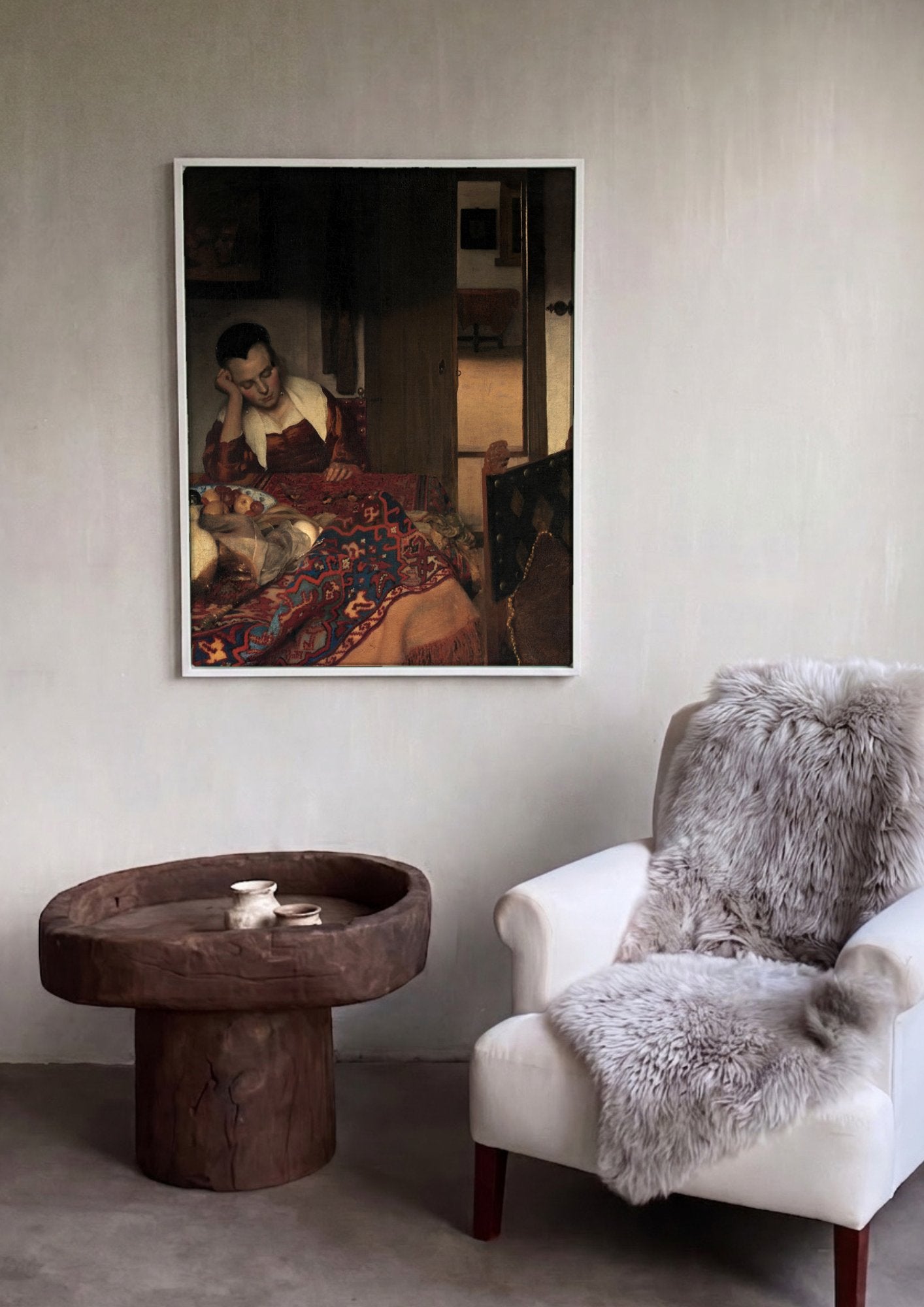 Quadro Decorativo A Moça Adormecida - Vermeer em ambiente decorado