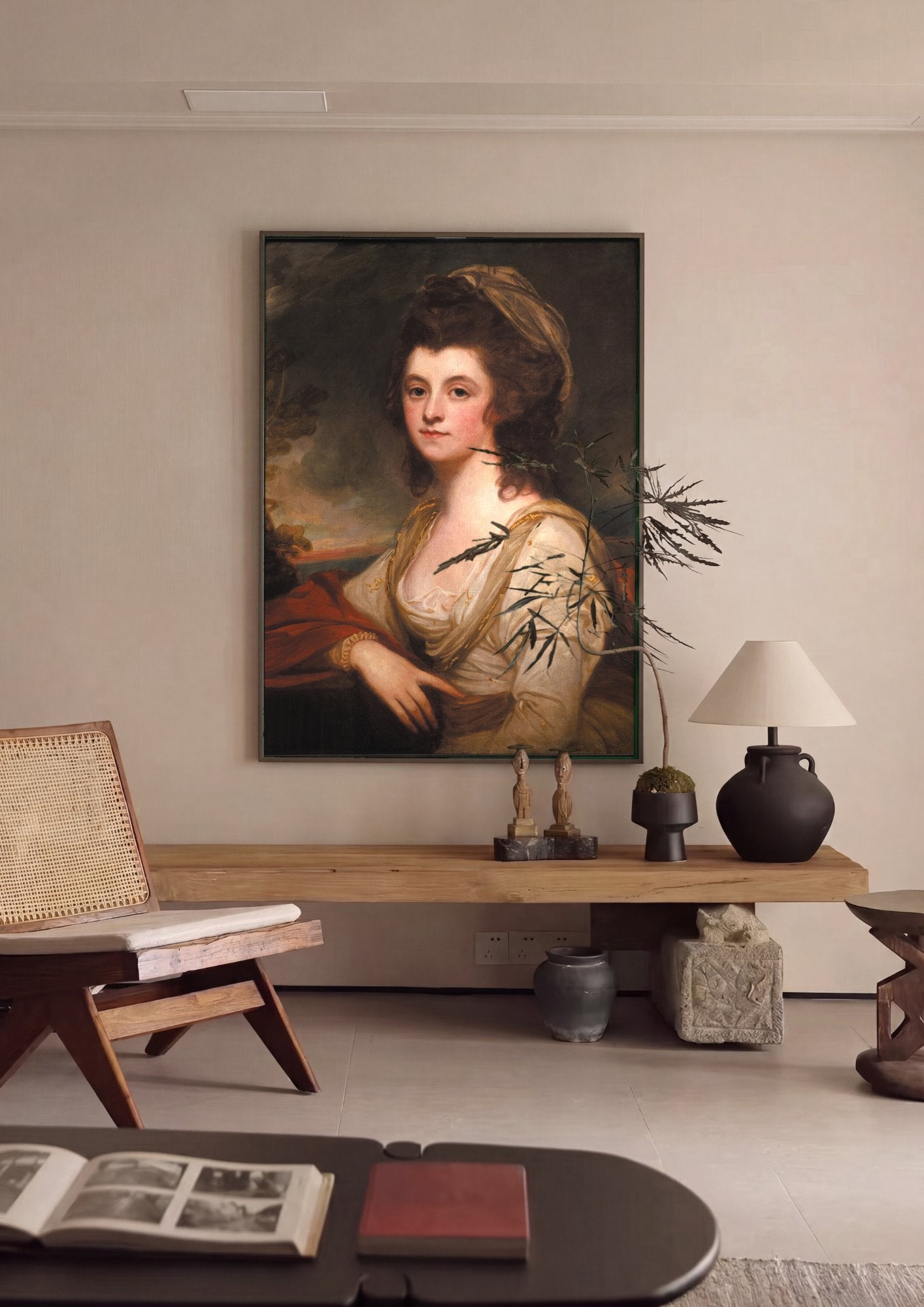 Quadro Decorativo Senhora com Manto Vermelho - George Romney em ambiente decorado