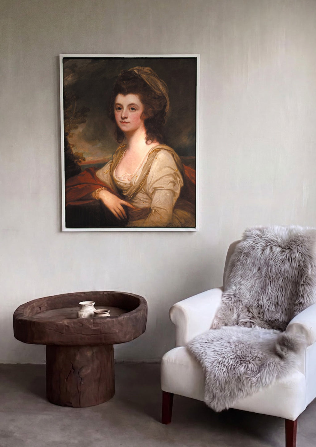 Quadro Decorativo Senhora com Manto Vermelho - George Romney em ambiente decorado