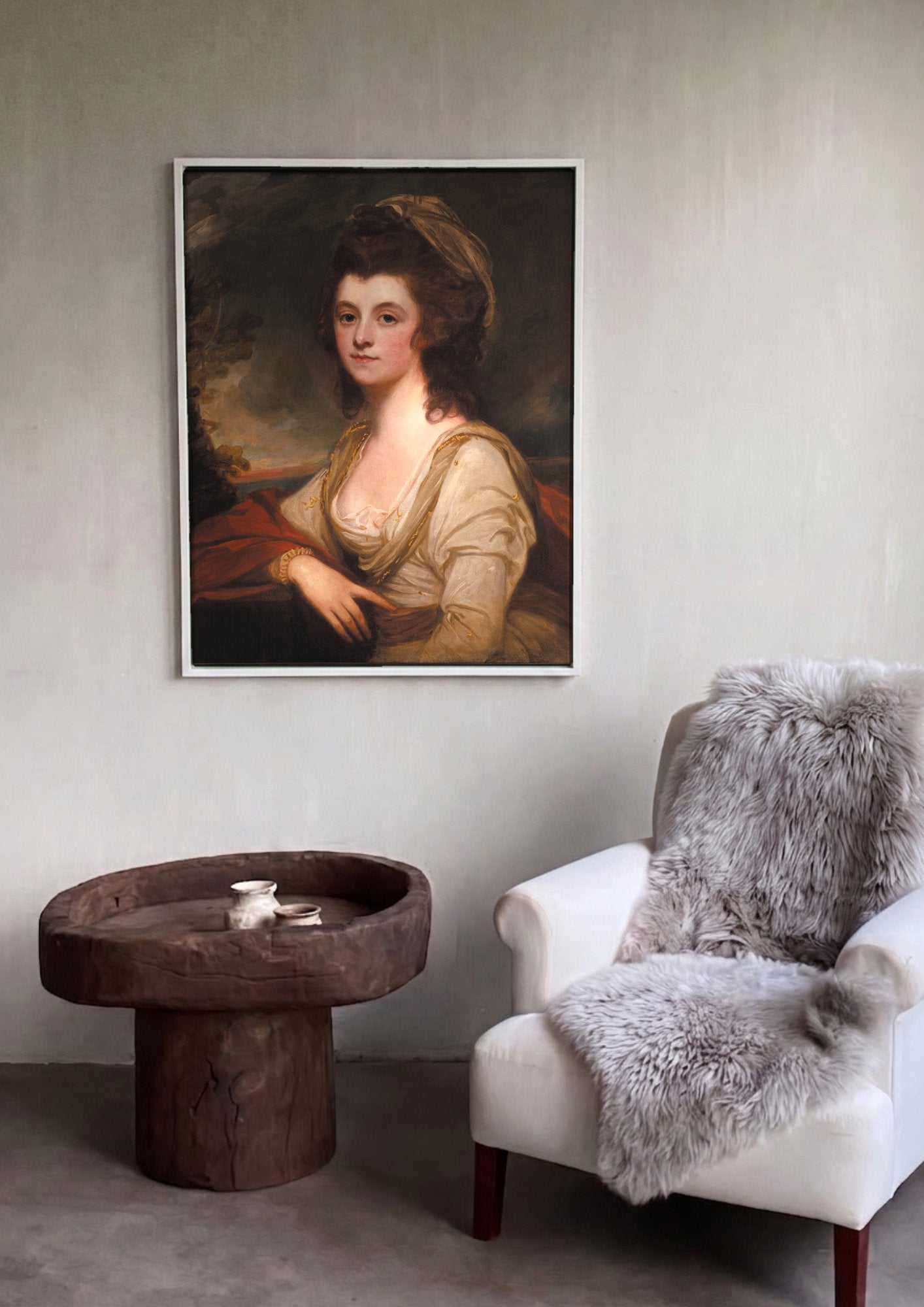 Quadro Decorativo Senhora com Manto Vermelho - George Romney em ambiente decorado