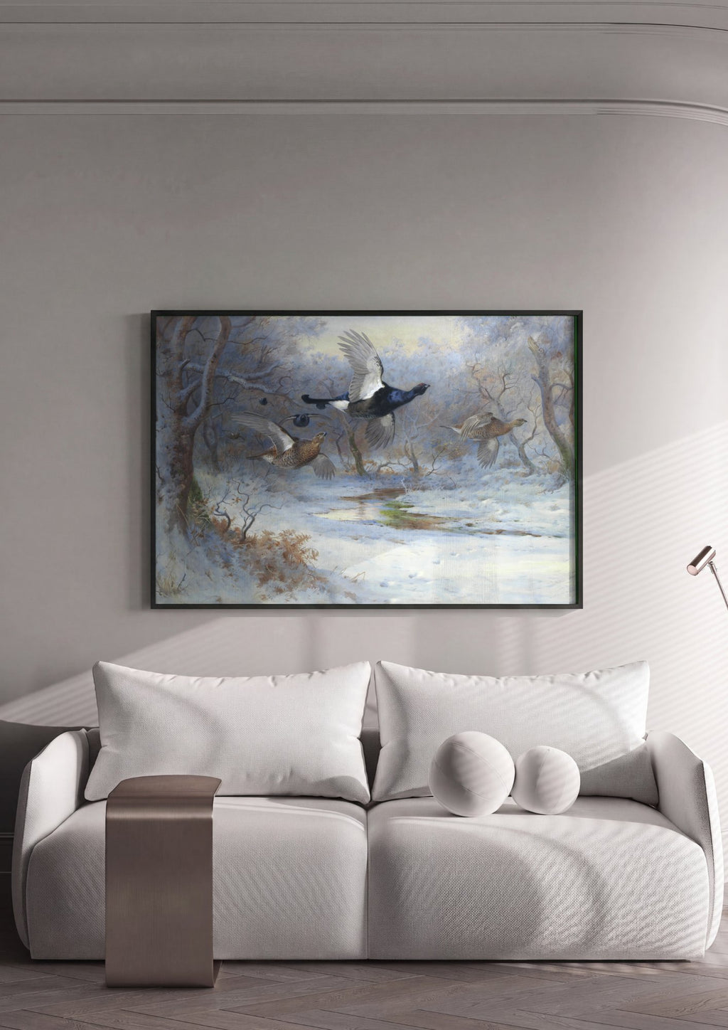 Quadro Decorativo Aves de Caça no Inverno - Thorburn em ambiente decorado