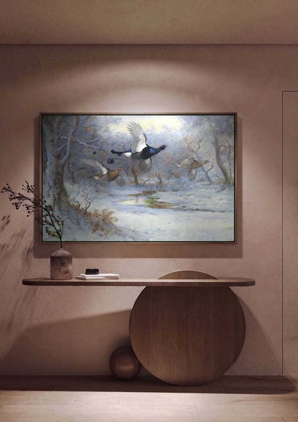 Quadro Decorativo Aves de Caça no Inverno - Thorburn em ambiente decorado