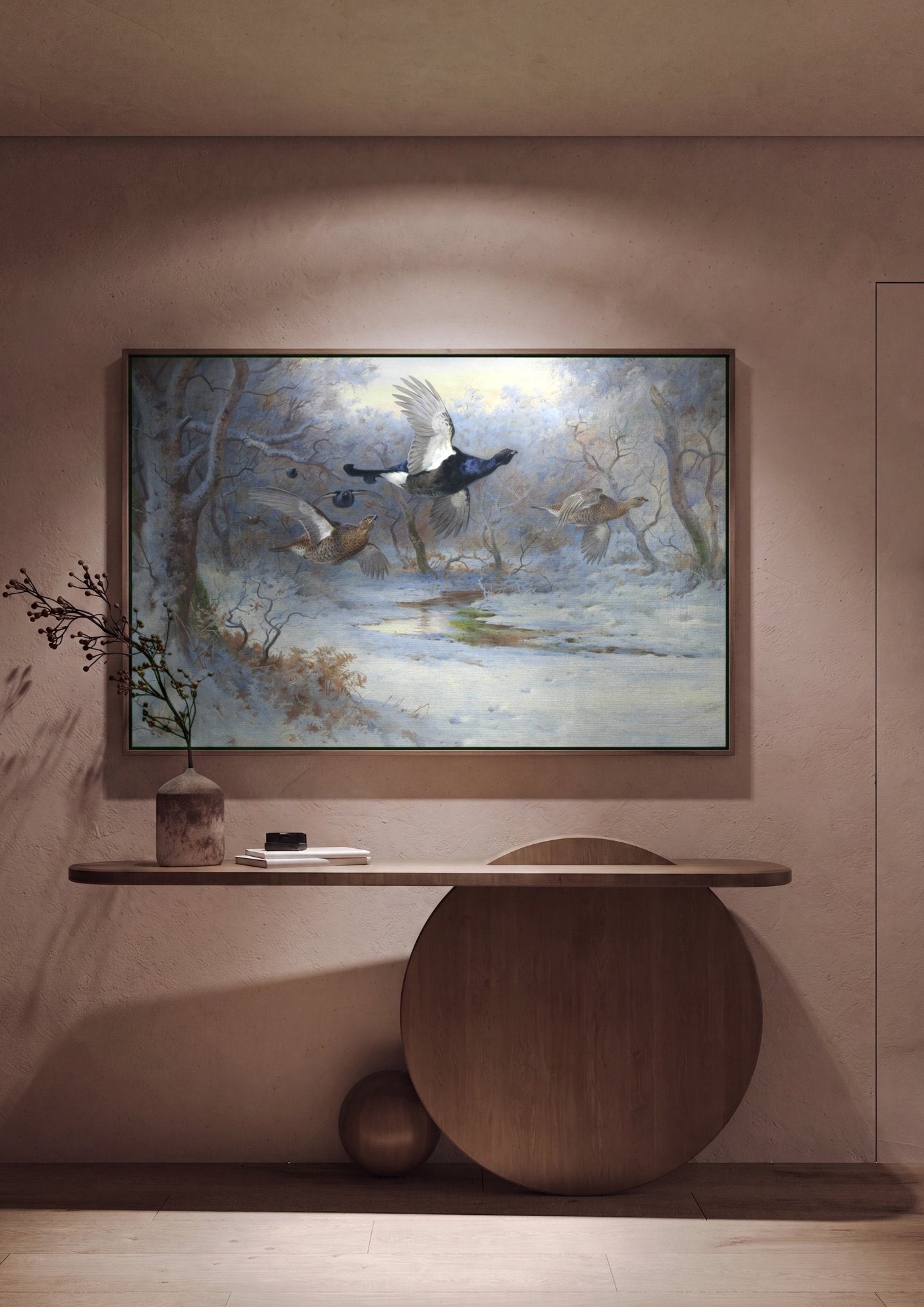 Quadro Decorativo Aves de Caça no Inverno - Thorburn em ambiente decorado