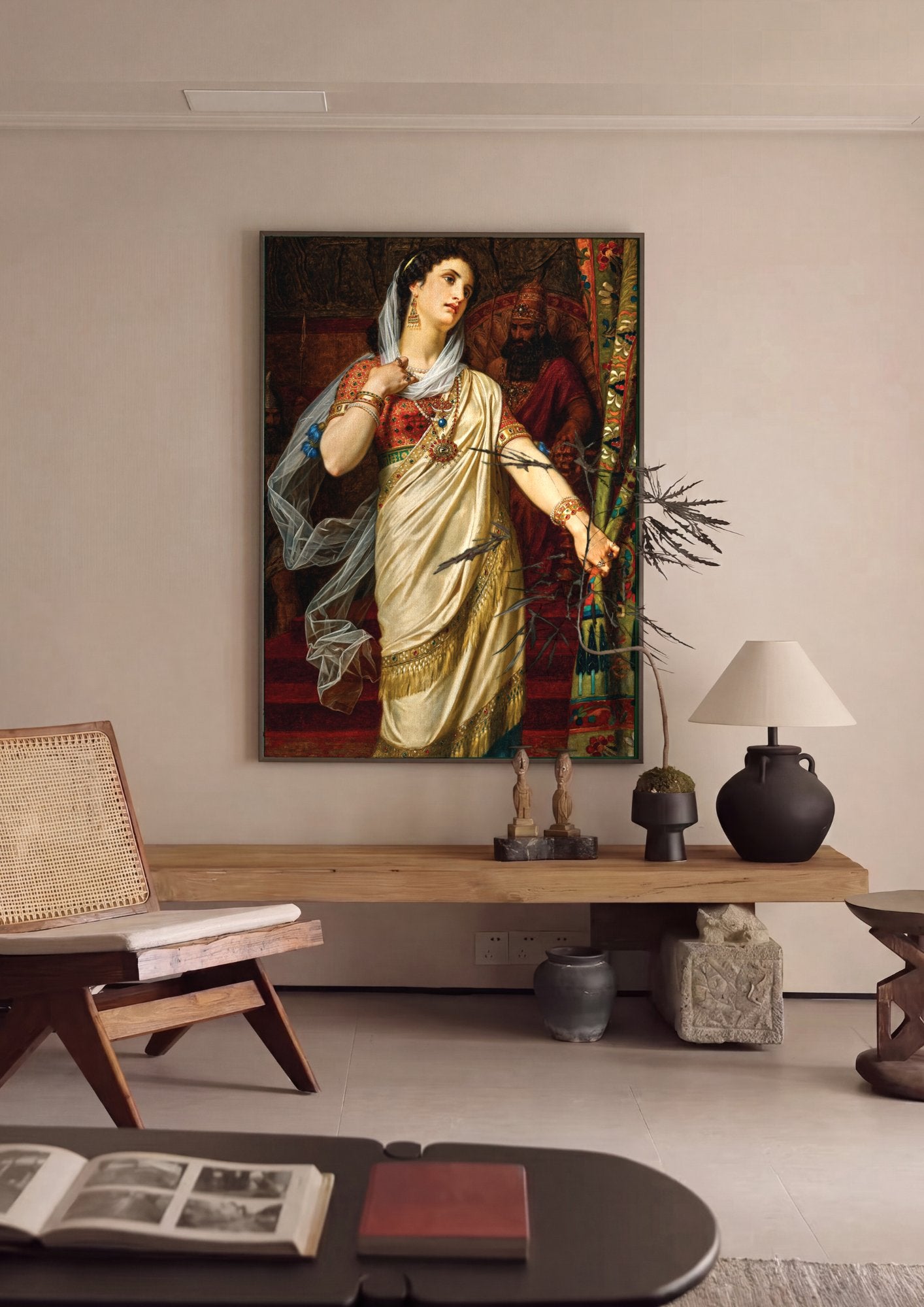 Quadro Decorativo Ester e o Rei Assuero - Hugues Merle em ambiente decorado