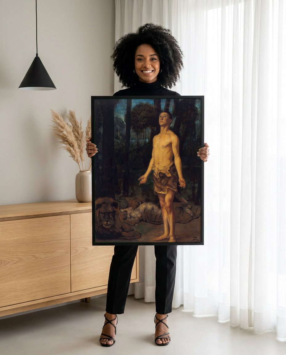 Quadro Decorativo São Jerônimo no Deserto - Hans Thoma com modelo em ambiente