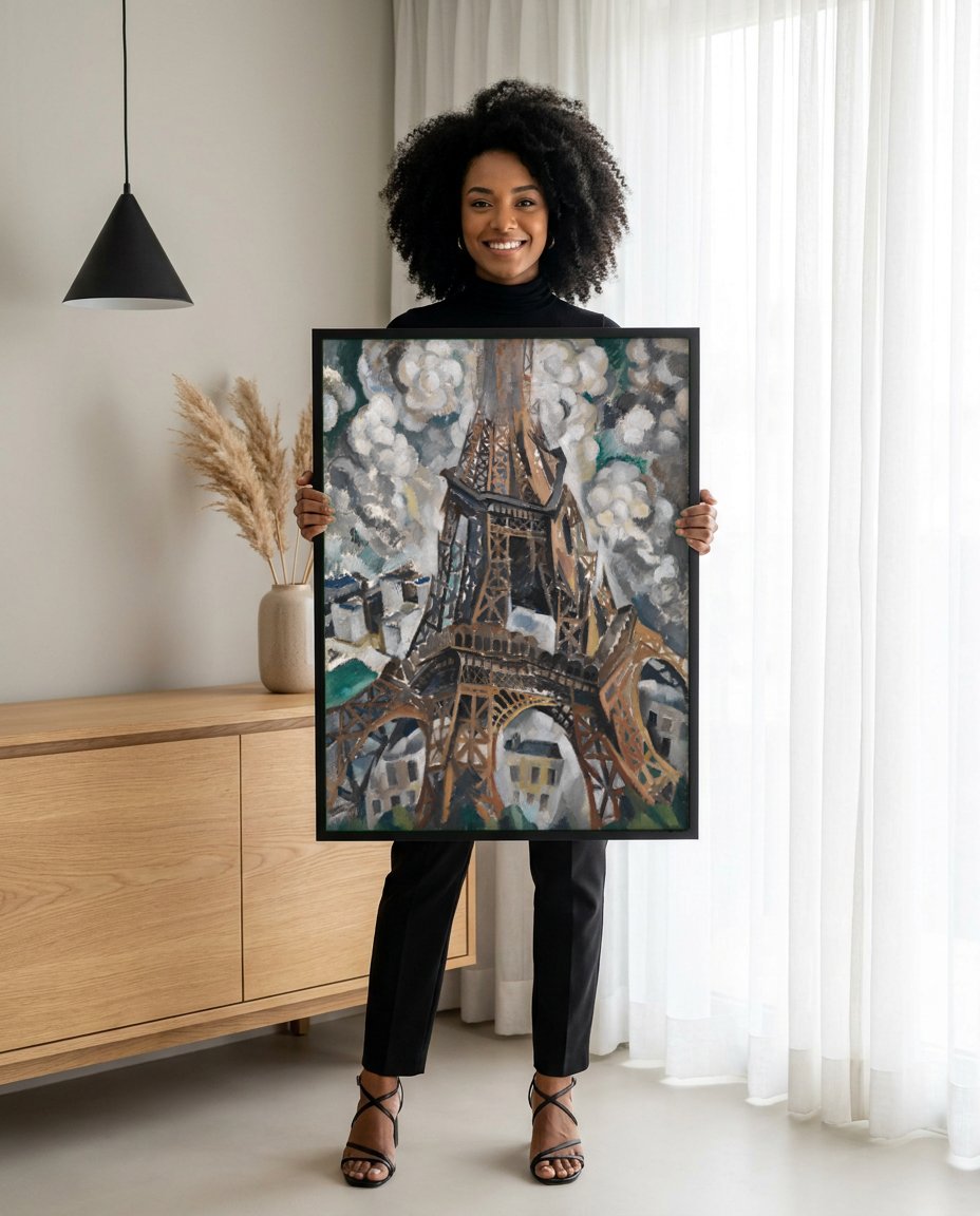 Quadro Decorativo A Torre Eiffel - Robert Delaunay com modelo em ambiente