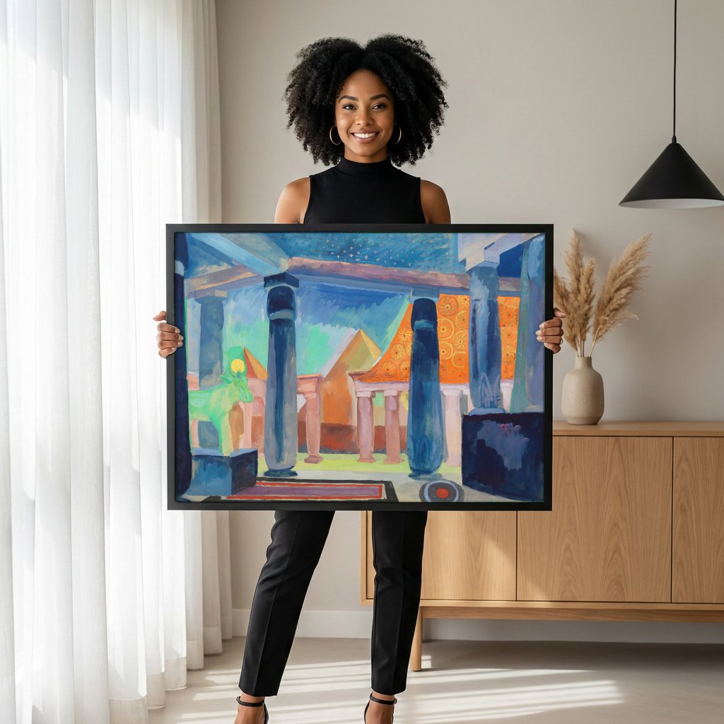 Quadro Decorativo Templo de Luxor - Robert Delaunay com modelo em ambiente