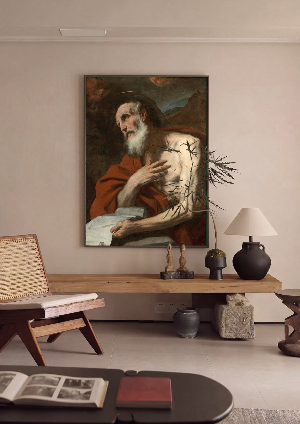 Quadro Decorativo 'São Jerônimo no Deserto' - Luca Giordano em ambiente decorado