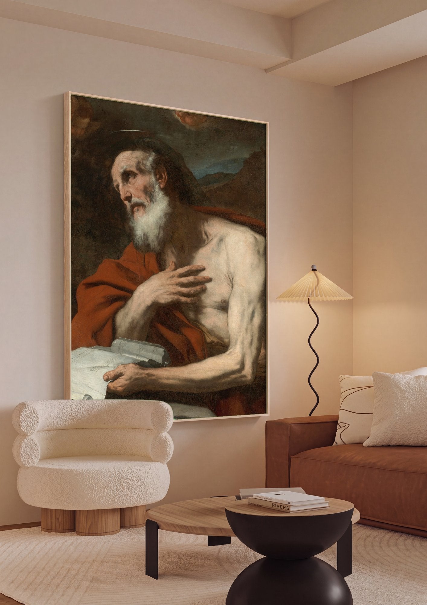 Quadro Decorativo 'São Jerônimo no Deserto' - Luca Giordano em ambiente decorado