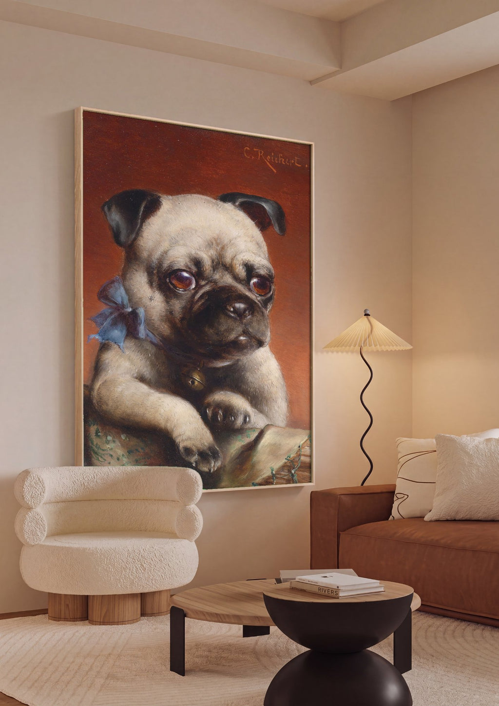 Quadro Decorativo Cão Pug - Carl Reichert em ambiente decorado