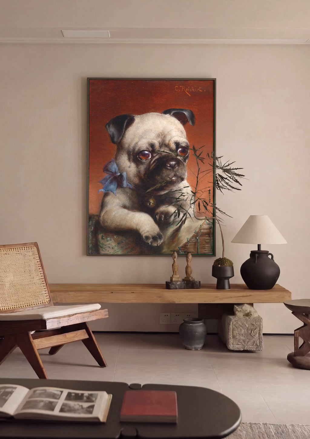 Quadro Decorativo Cão Pug - Carl Reichert em ambiente decorado