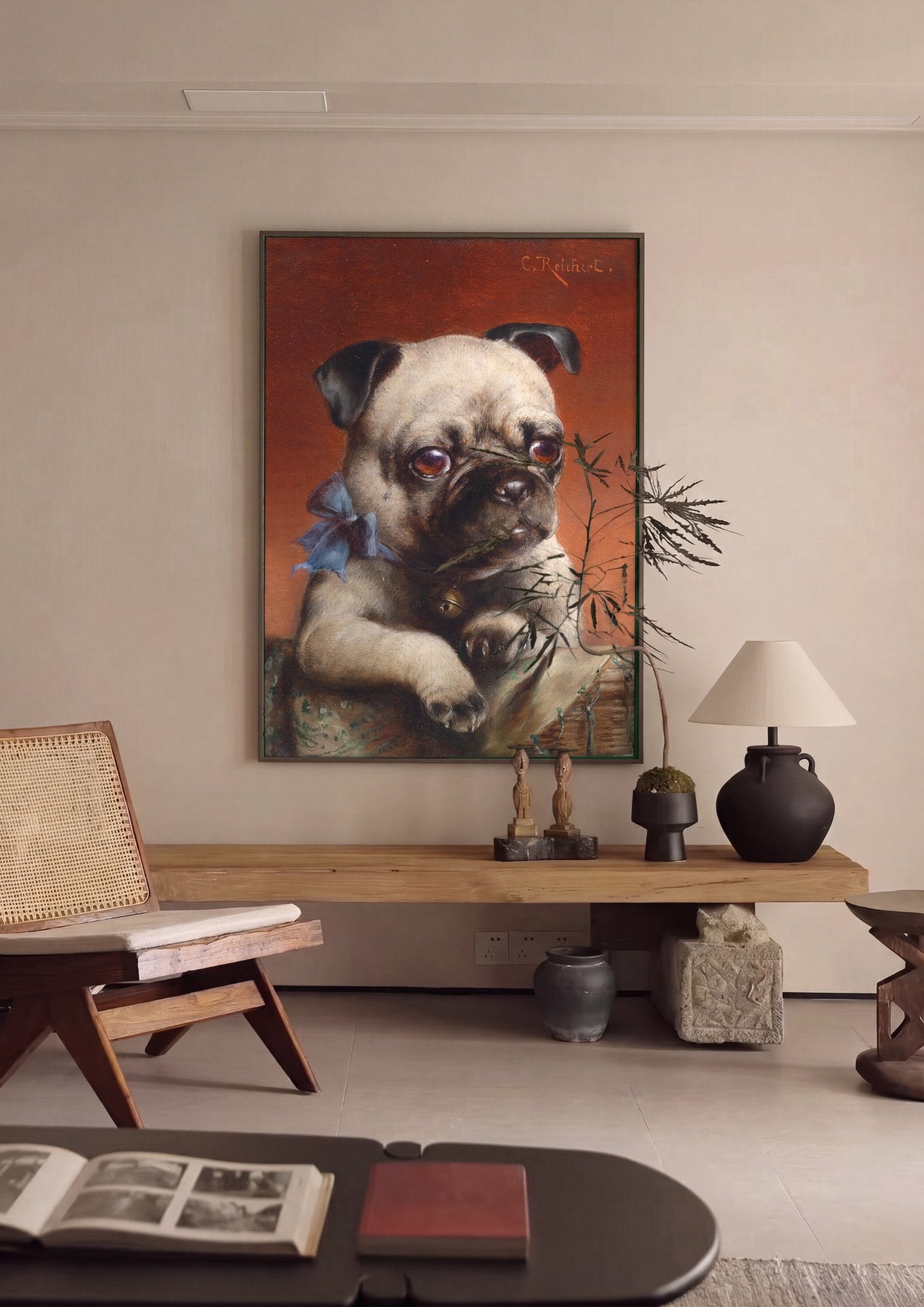 Quadro Decorativo Cão Pug - Carl Reichert em ambiente decorado