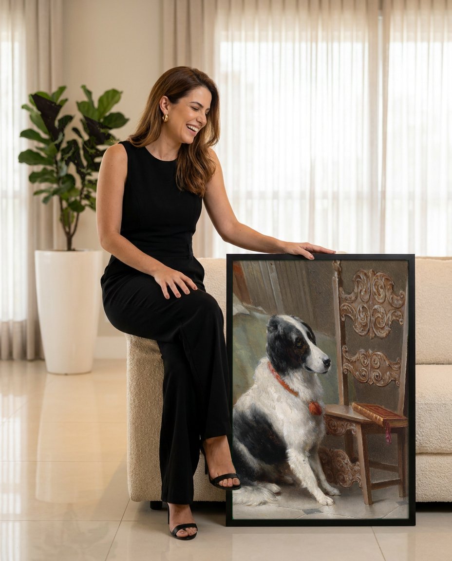 Quadro Decorativo Cão Fiel - Carl Reichert com modelo em ambiente