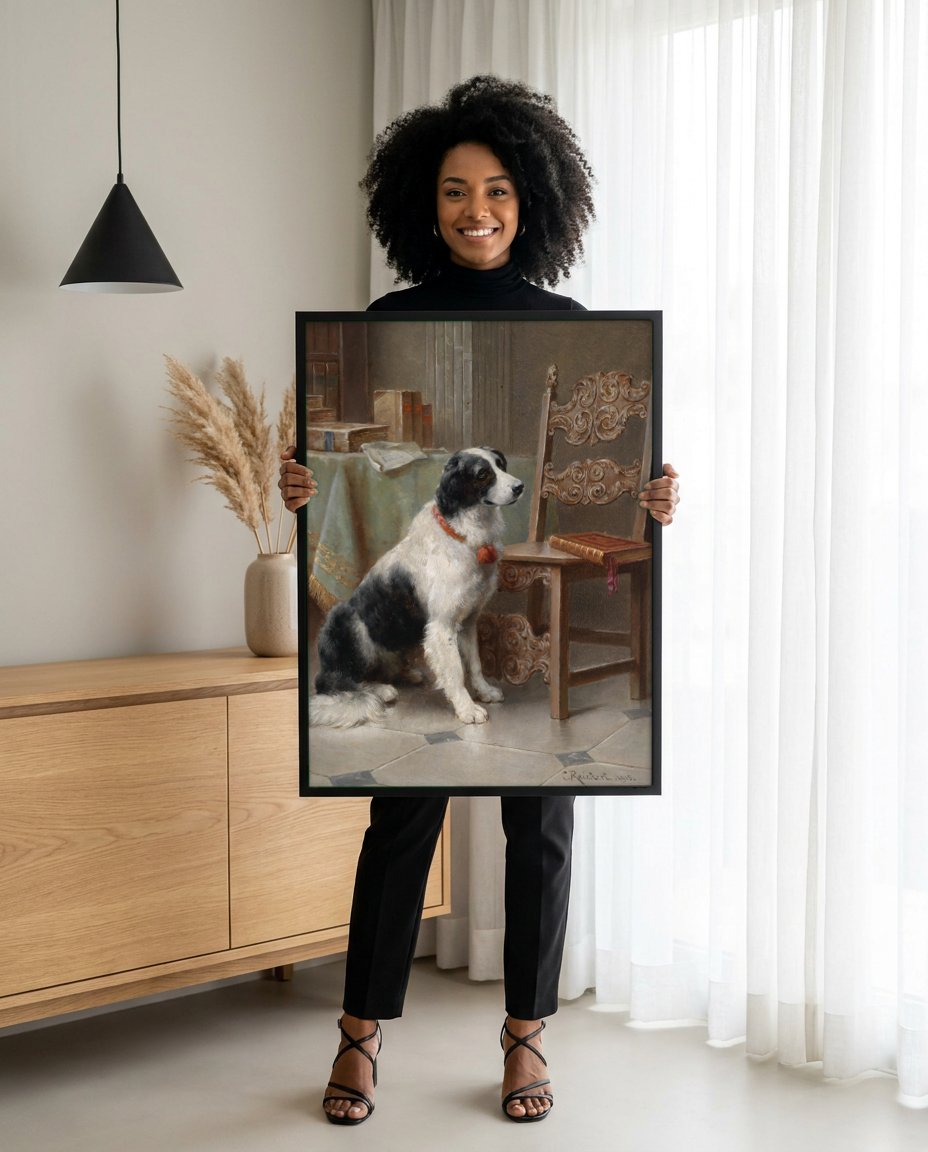 Quadro Decorativo Cão Fiel - Carl Reichert com modelo em ambiente