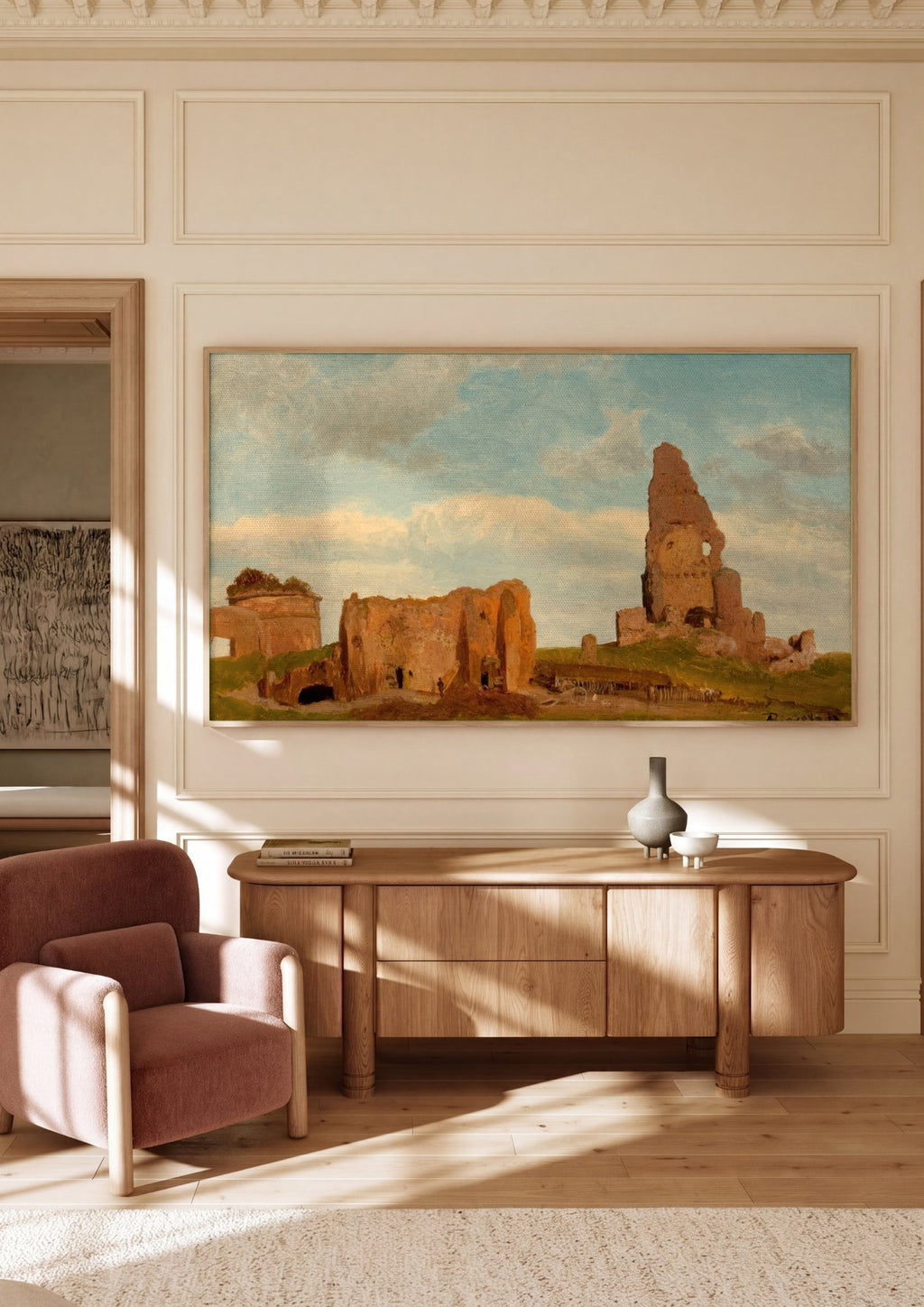 Quadro Decorativo Ruínas Antigas - Albert Bierstadt em ambiente decorado