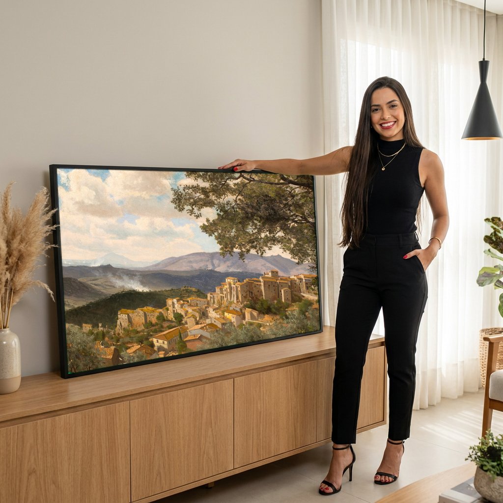 Quadro Decorativo Aldeia Italiana - Albert Bierstadt com modelo em ambiente