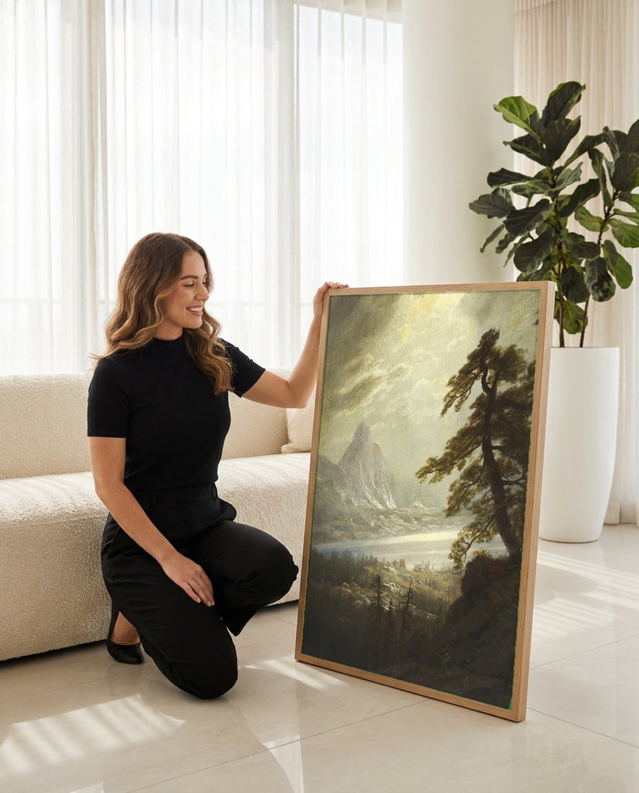 Quadro Decorativo Paisagem Alpina - Albert Bierstadt com modelo em ambiente