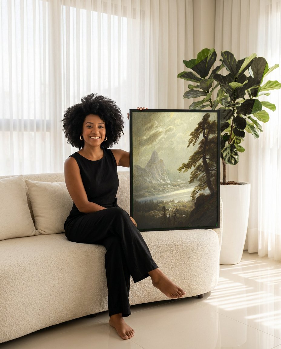 Quadro Decorativo Paisagem Alpina - Albert Bierstadt com modelo em ambiente